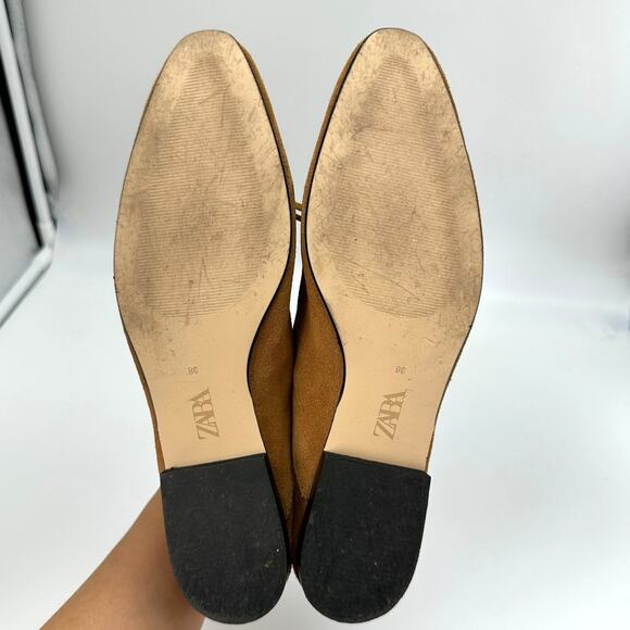ZARA Suede Leather Tan Tassels Loafer Flats EU 38 - Picture 7 of 9